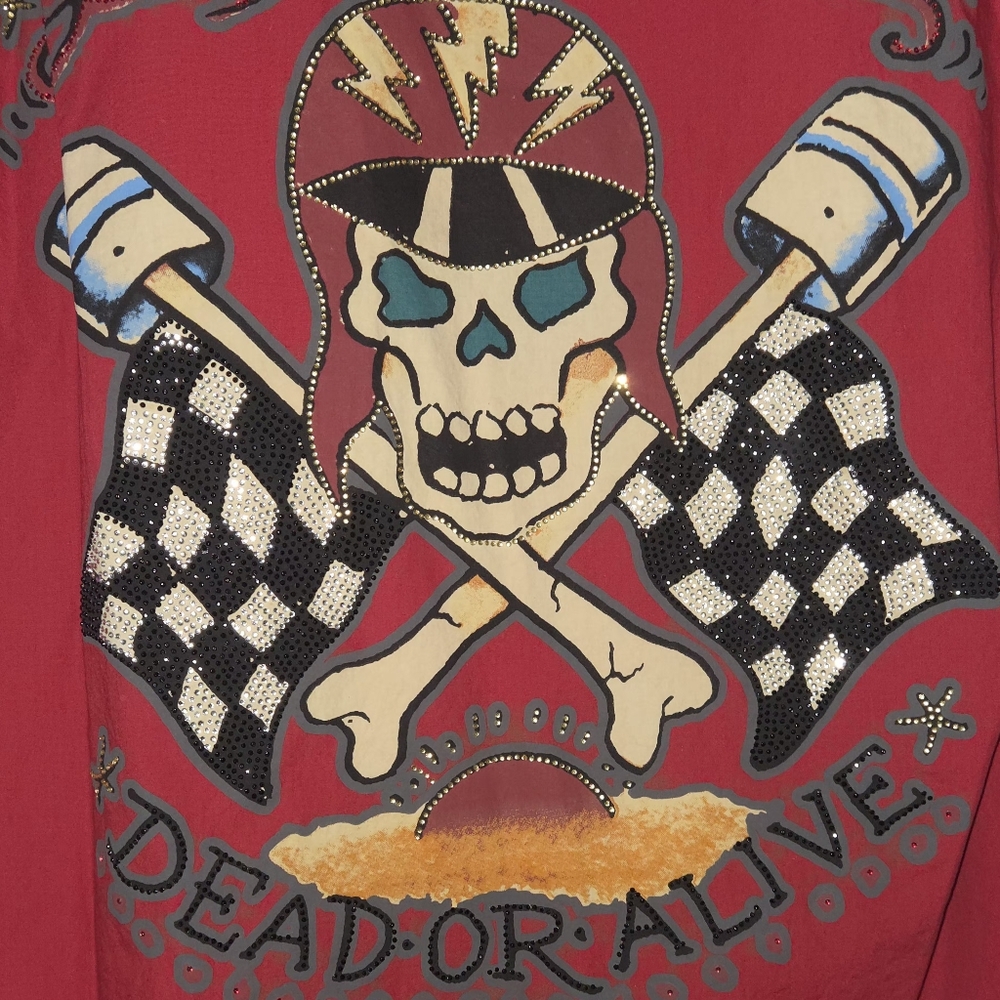 VINTAGE ED HARDY RED BUTTON DOWN SHIRT. MENS (L) DEAD OR ALIVE BLING ☆RARE☆ - Picture 4 of 9